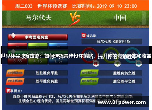 世界杯买球赛攻略：如何选择最佳投注策略，提升你的竞猜胜率和收益